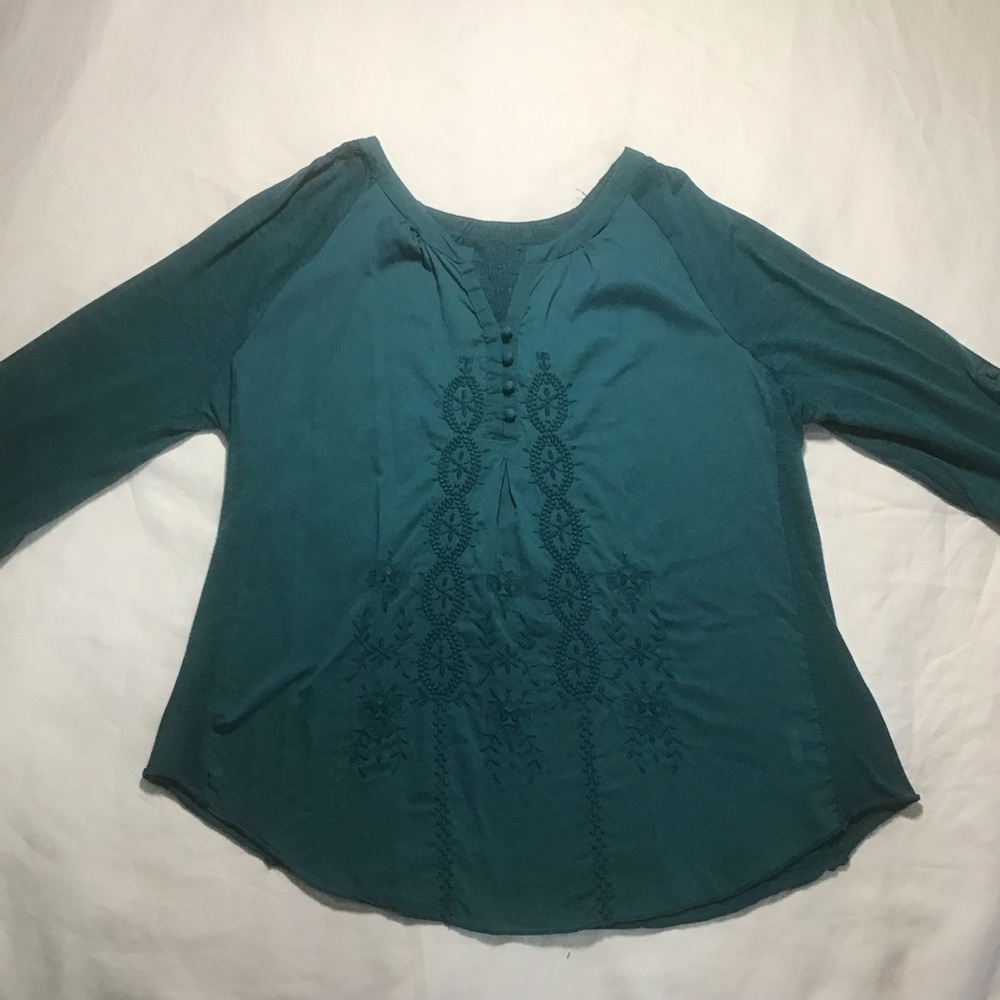 Nine West Vintage America Green Embroidered Top, Size M